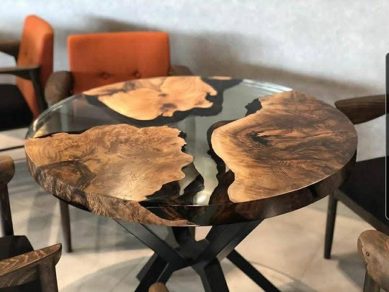 Custom epoxy resin dining table